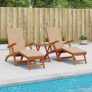 vidaXL Reclining och Fällbar Solstol 3 pcs Taupe Massivt Akaciaträ