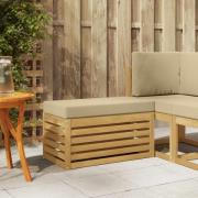 vidaXL Utomhuspall med kudde Vit 80 x 43 x 45 cm Massivt Akaciaträ