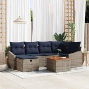 vidaXL Trädgårdsoffset med kudde med lagring 7 pcs Grå Poly rattan