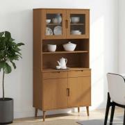 vidaXL Hutch Karamell 90 x 35 x 100 cm Massivt furu och härdat glas