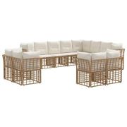 vidaXL Utomhussoffset med kudde 12 pcs Naturlig och Creamvit Polyester