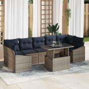 vidaXL Trädgårdsoffset med lagring 8 pcs Grå Poly rattan
