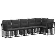 vidaXL Trädgårdsoffset med kudde 6 pcs Svart konstrotting