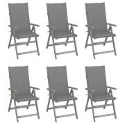 vidaXL Justerbara trädgårdsstolar med dynor 6 st massivt akaciaträ