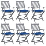 vidaXL Hopfällbara trädgårdsstolar 6 st med dynor massivt akaciaträ