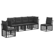 vidaXL Utomhussoffset med kudde 6 pcs Svart Polyester