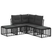 vidaXL Utomhussoffset med kudde 4 pcs Svart Polyester