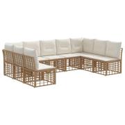 vidaXL Utomhussoffset med kudde 9 pcs Naturlig Polyester