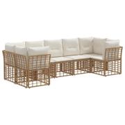 vidaXL Utomhussoffset med kudde 7 pcs Naturlig och Creamvit Polyester