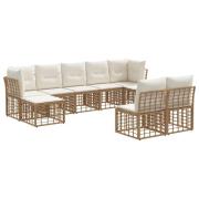 vidaXL Utomhussoffset med kudde 9 pcs Naturlig och Creamvit Polyester