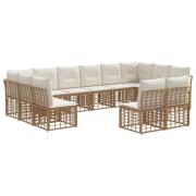 vidaXL Utomhussoffset med kudde 6 pcs Naturlig och Creamvit Polyester