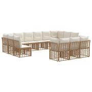 vidaXL Utomhussoffset med kudde 13 pcs Naturlig och Creamvit Polyester