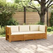 vidaXL Utomhussoffset med kudde 3 Stycke Brun Massivt Akaciaträ