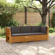 vidaXL Utomhussoffset med kudde 3 Stycke Brun Massivt Akaciaträ