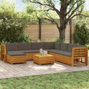 vidaXL Utomhussoffset med kudde 9 Stycke Brun Massivt Akaciaträ