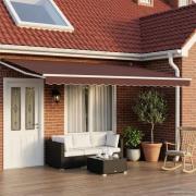 vidaXL Manuell utdragbar markis med LED-lampor Brun och vit 5 x 3 m