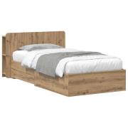 vidaXL Sängram med förvaring Artisan-ek 90 x 200 cm Konstruerat trä