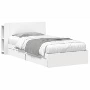 vidaXL Sängram med förvaring med låda Vit 75 x 190 cm Konstruerat trä