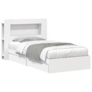 vidaXL Sängram med förvaring med låda Vit 75 x 190 cm Konstruerat trä