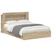 vidaXL Sängram med förvaring Sonoma-ek 150 x 200 cm Konstruerat trä