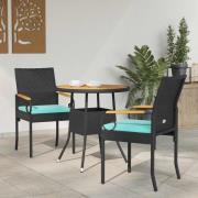 vidaXL Trädgårdsstolar 2 pcs Svart och turkos Poly Rattan och Akacia