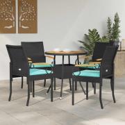 vidaXL Trädgårdsstolar 4 pcs Svart och turkos Poly Rattan och Akacia