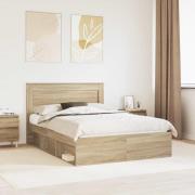 vidaXL Sängram med huvudgavel Sonoma 140 x 190 cm Massiv furu