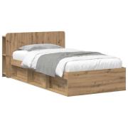 vidaXL Sängram med förvaring Artisan-ek 75 x 190 cm Konstruerat trä