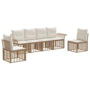 vidaXL Utomhussoffset med kudde 6 pcs Naturlig och Creamvit Polyester