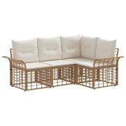 vidaXL Utomhussoffset med kudde 4 pcs Naturlig och Creamvit Polyester