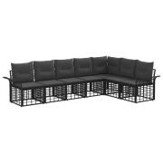 vidaXL Utomhussoffset med kudde 7 pcs Svart och Mörkgrå Polyester