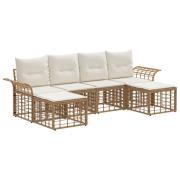 vidaXL Utomhussoffset med kudde 6 pcs Naturlig och Creamvit Polyester