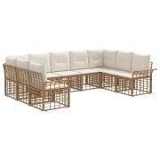 vidaXL Utomhussoffset med kudde 9 pcs Naturlig och Creamvit Polyester