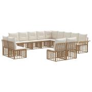 vidaXL Utomhussoffset med kudde 13 pcs Naturlig och Creamvit Polyester