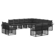 vidaXL Utomhussoffset med kudde 13 pcs Svart och Mörkgrå Polyester