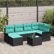 vidaXL Trädgårdsoffset med kudde 7 pcs Svart Poly rattan