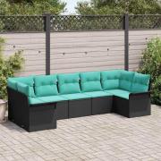 vidaXL Trädgårdsoffset med kudde 7 pcs Svart Poly rattan