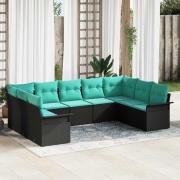 vidaXL Trädgårdsoffset med kudde 9 pcs Svart konstrotting