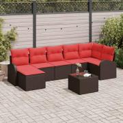 vidaXL Trädgårdsoffset med kudde 8 pcs Brun Poly Rattan