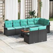 vidaXL Trädgårdsoffset med kudde 9 pcs Svart konstrotting