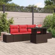 vidaXL Soffset med kudde 5 pcs Brun och Röd konstrotting