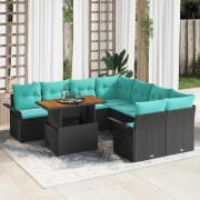 vidaXL Trädgårdsoffset med kudde 9 pcs Svart och blå konstrotting