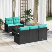 vidaXL Trädgårdsoffset med kudde 6 pcs Svart och turkos konstrotting