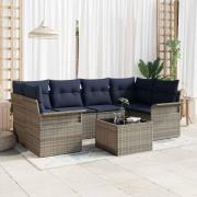 vidaXL Trädgårdsoffset med kudde 7 pcs Grå och Marinblå konstrotting