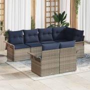 vidaXL Trädgårdsoffset med kudde med lagring 7 pcs Grå Poly rattan