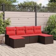 vidaXL Trädgårdsoffset med kudde med lagring 6 pcs Brun Poly rattan