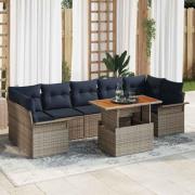 vidaXL Trädgårdsoffset med lagring 8 pcs Grå Poly rattan