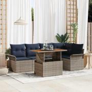vidaXL Trädgårdsoffset med lagring 6 pcs Grå Poly rattan