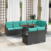vidaXL Trädgårdsoffset med lagring 9 pcs Svart Poly rattan
