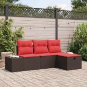 vidaXL Trädgårdsoffset med kudde med lagring 4 pcs konstrotting